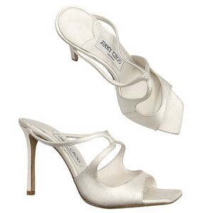 Jimmy Choo Anise 95 Ivory Satin Mule Sandal Heels Size 37.5